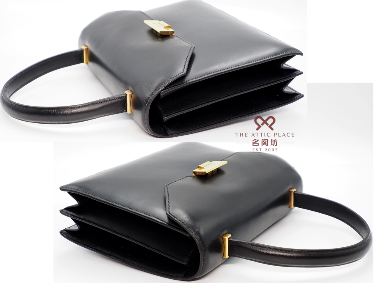 Hermes Vintage Black Box Calf Sac Palermo U Stamp Gold Hardware Tote Bag - Image 5
