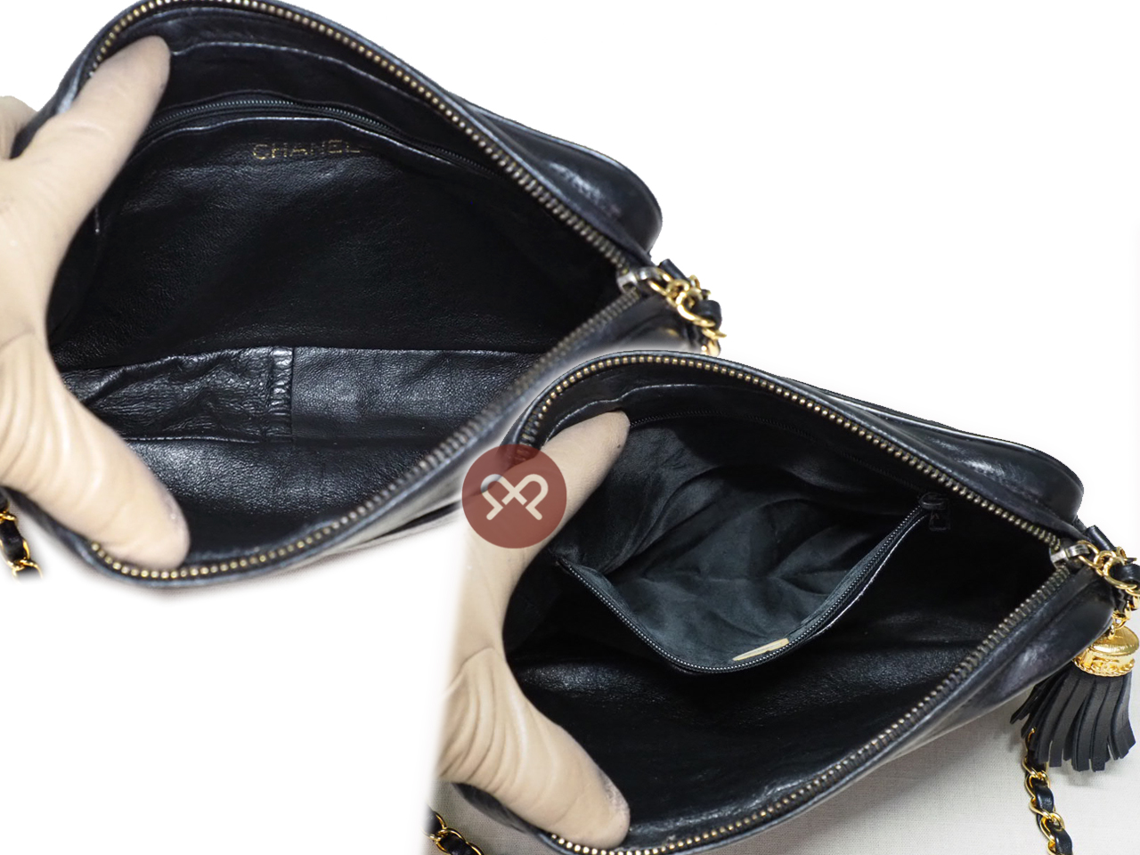 Chanel 0871207 23cm Vintage Black Matelasse Quilted Lambskin Camera Chain Crossbody Bag - Image 10
