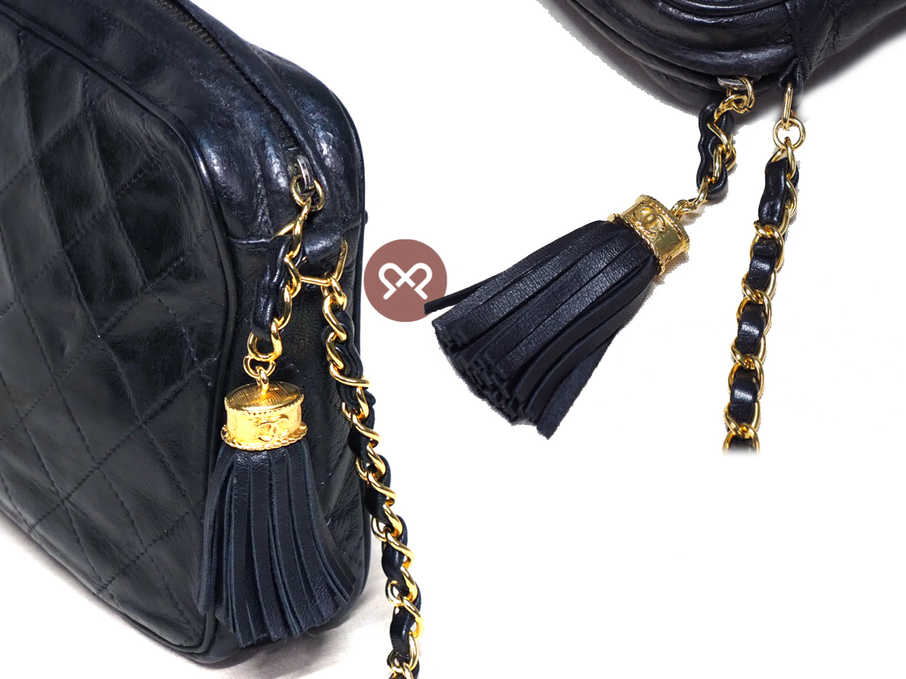 Chanel 0871207 23cm Vintage Black Matelasse Quilted Lambskin Camera Chain Crossbody Bag - Image 7