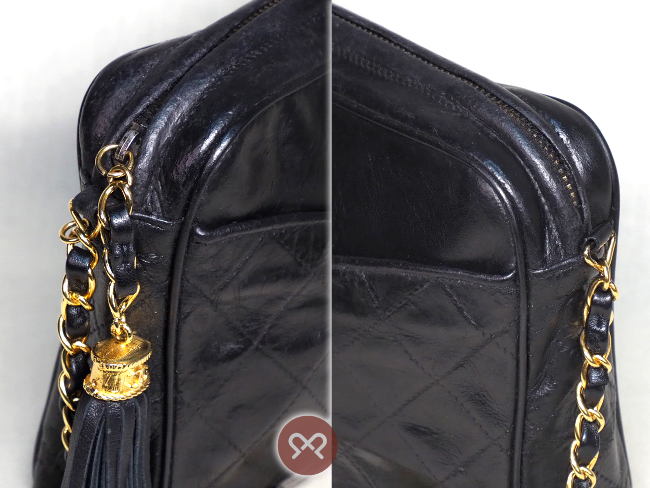Chanel 0871207 23cm Vintage Black Matelasse Quilted Lambskin Camera Chain Crossbody Bag - Image 6