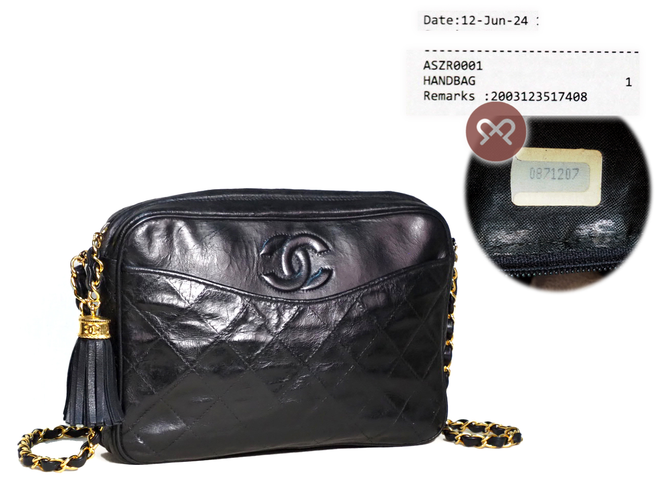 Chanel 0871207 23cm Vintage Black Matelasse Quilted Lambskin Camera Chain Crossbody Bag - Image 2