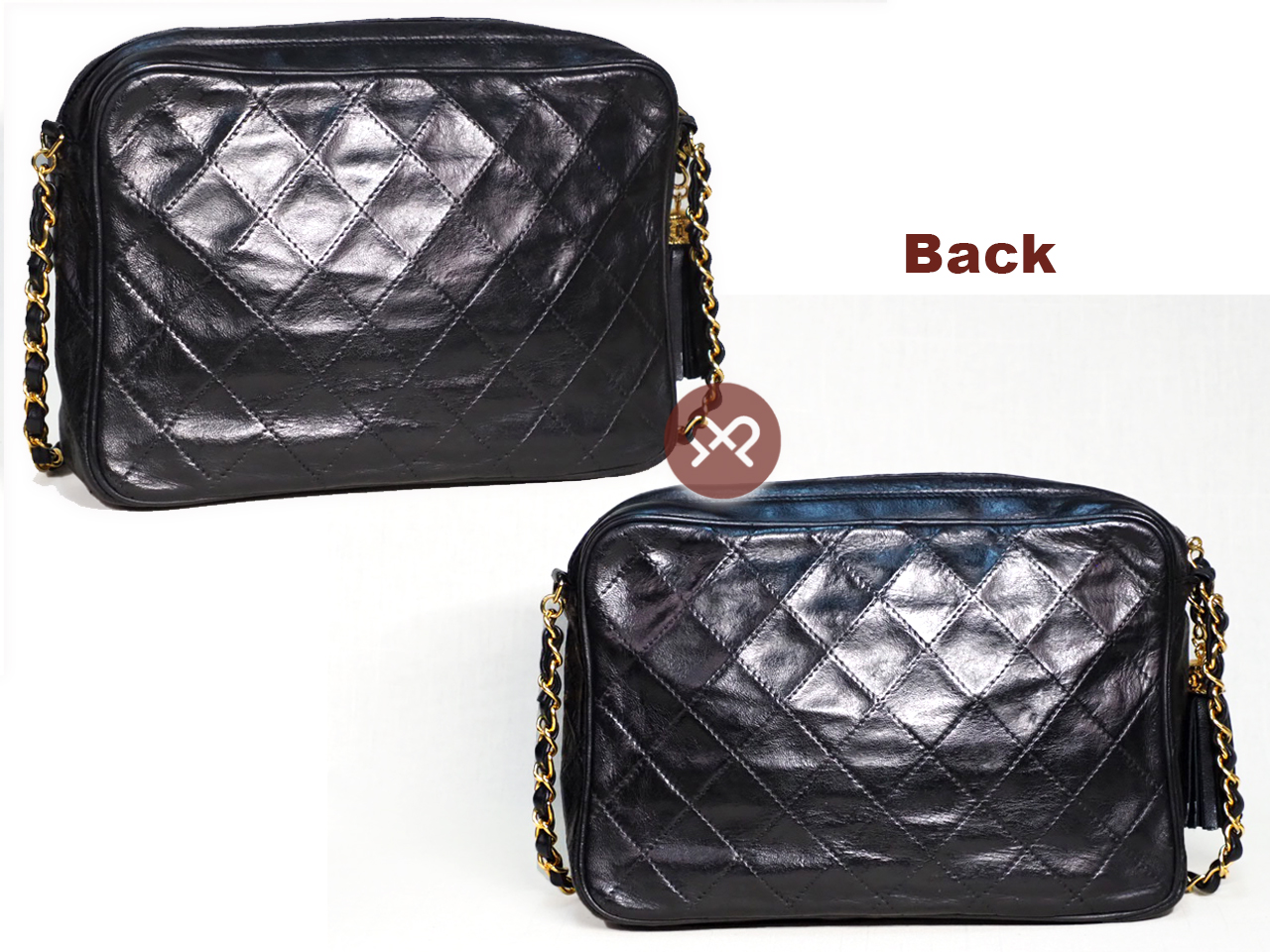 Chanel 0871207 23cm Vintage Black Matelasse Quilted Lambskin Camera Chain Crossbody Bag - Image 3