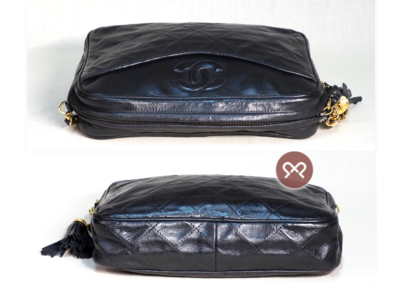 Chanel 0871207 23cm Vintage Black Matelasse Quilted Lambskin Camera Chain Crossbody Bag - Image 4