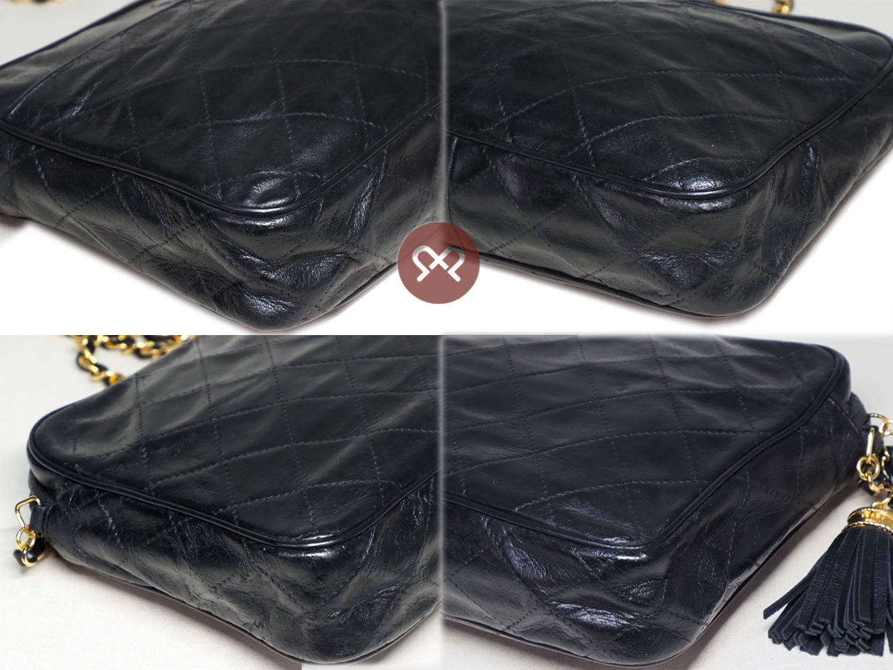 Chanel 0871207 23cm Vintage Black Matelasse Quilted Lambskin Camera Chain Crossbody Bag - Image 8