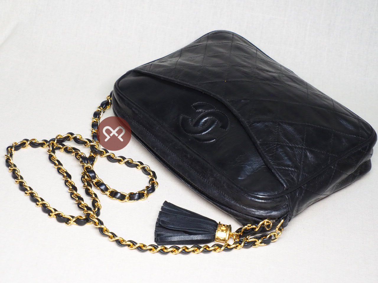 Chanel 0871207 23cm Vintage Black Matelasse Quilted Lambskin Camera Chain Crossbody Bag - Image 5
