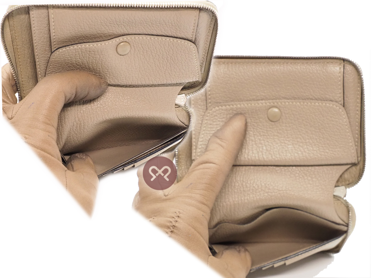 Hermes Beige/ Taupe Mysore Leather Azap Vertical Compact Wallet N Square Stamp - Image 7