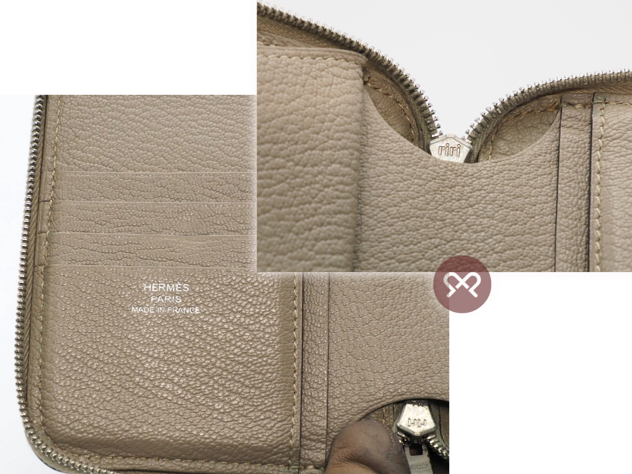 Hermes Beige/ Taupe Mysore Leather Azap Vertical Compact Wallet N Square Stamp - Image 4