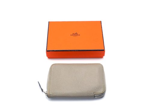 Hermes Beige/ Taupe Mysore Leather Azap Vertical Compact Wallet N Square Stamp
