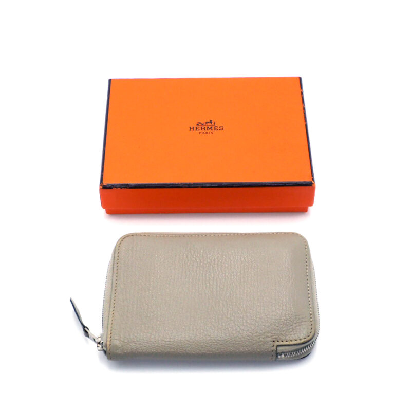 Hermes Beige/ Taupe Mysore Leather Azap Vertical Compact Wallet N Square Stamp