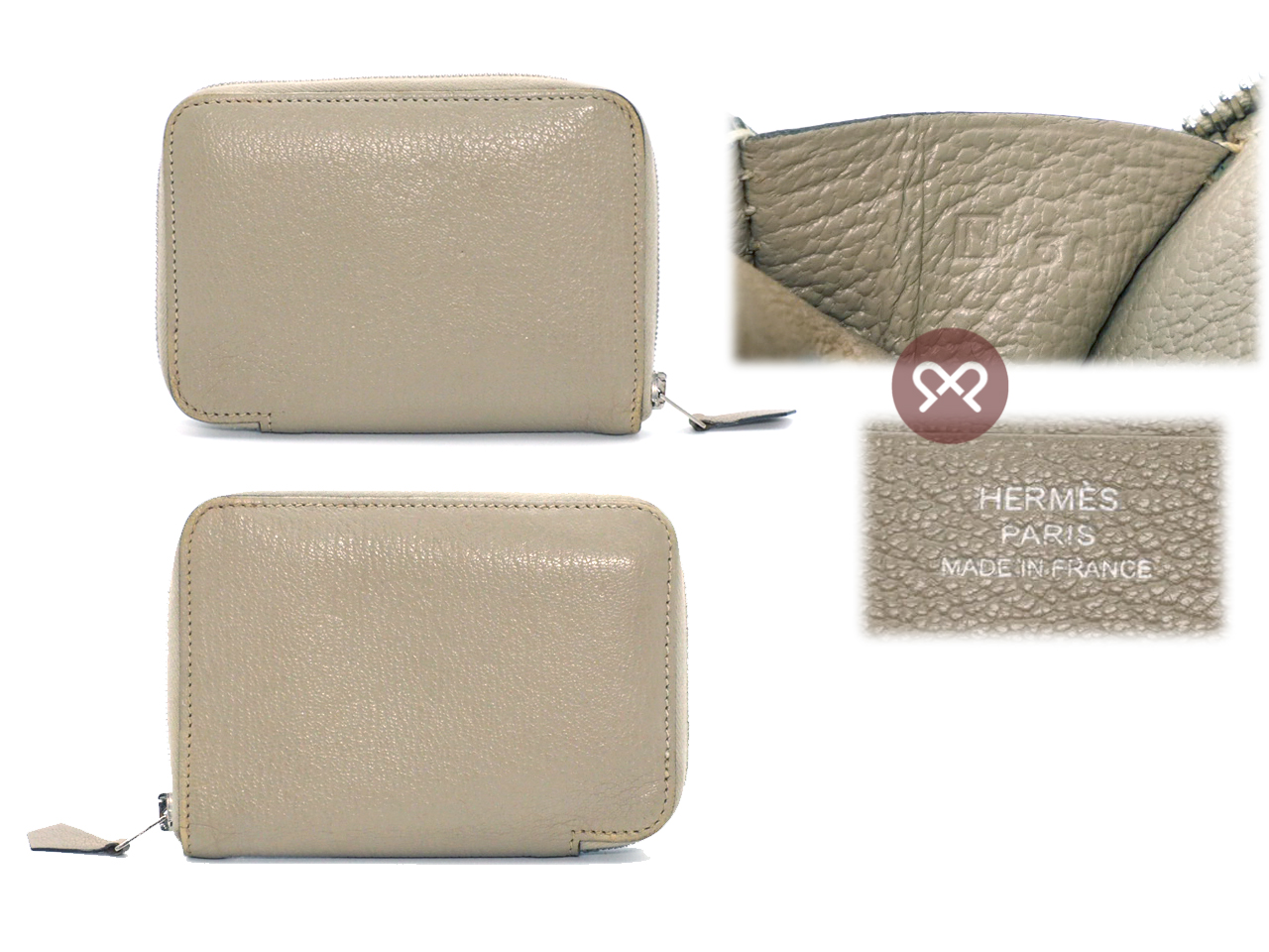 Hermes Beige/ Taupe Mysore Leather Azap Vertical Compact Wallet N Square Stamp - Image 2