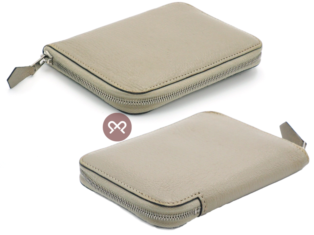 Hermes Beige/ Taupe Mysore Leather Azap Vertical Compact Wallet N Square Stamp - Image 5