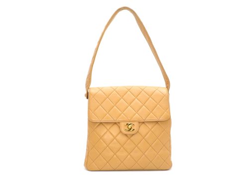 Chanel Beige Lambskin Leather Both Side CC Flap Single Strap Shoulder Bag