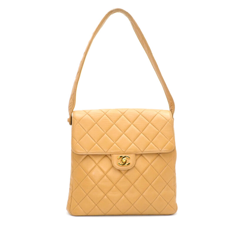 Chanel Beige Lambskin Leather Both Side CC Flap Single Strap Shoulder Bag