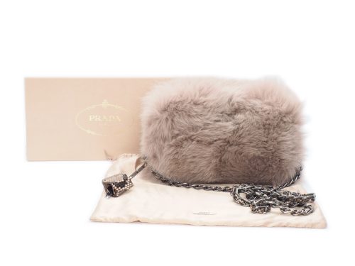 Prada Pink/ Brown Fox Fur Snakeskin Chain Camera Crossbody Bag