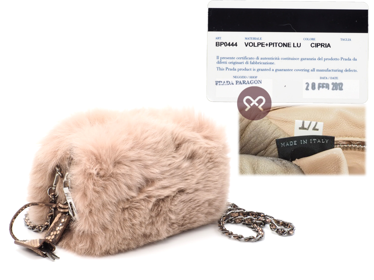 Prada Pink/ Brown Fox Fur Snakeskin Chain Camera Crossbody Bag - Image 2