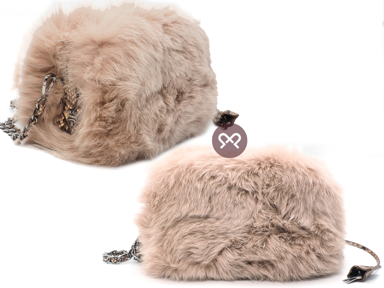 Prada Pink/ Brown Fox Fur Snakeskin Chain Camera Crossbody Bag - Image 4