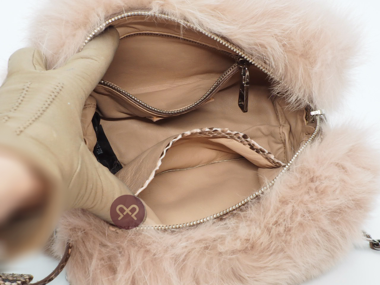 Prada Pink/ Brown Fox Fur Snakeskin Chain Camera Crossbody Bag - Image 8