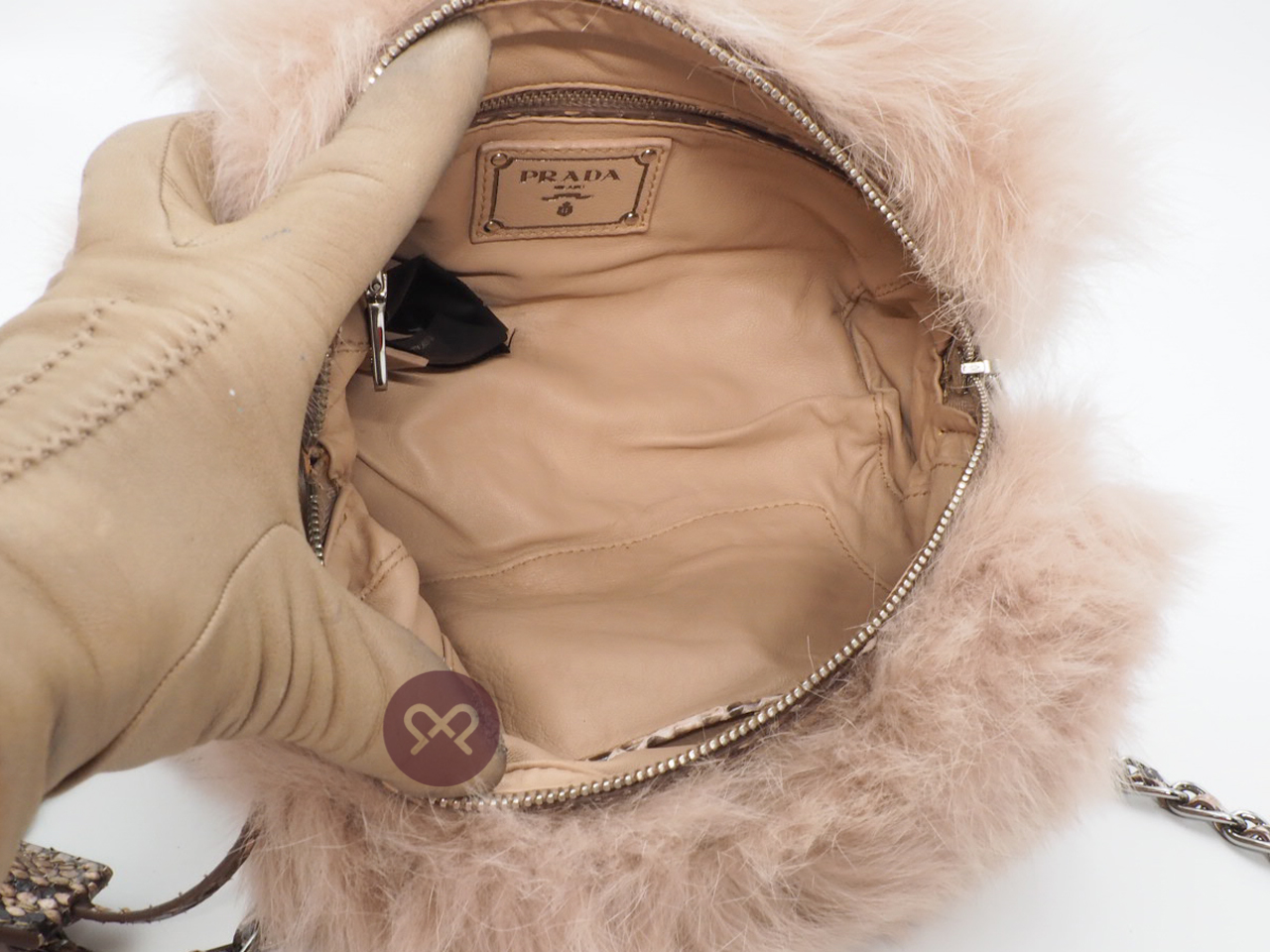 Prada Pink/ Brown Fox Fur Snakeskin Chain Camera Crossbody Bag - Image 9