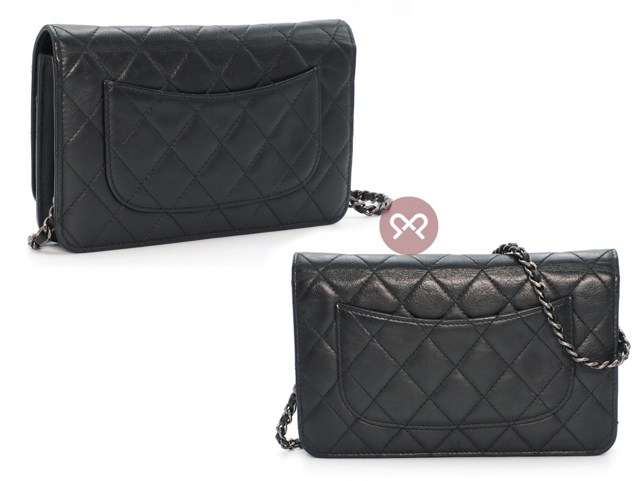 CHANEL 20930159 Black Aged Calfskin Quilted Lucky Charms 2.55 Reissue Wallet on Chain Ruthenium Hardware - Image 4