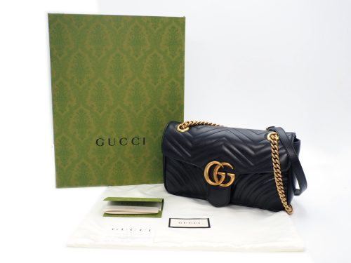 Gucci 443497 Black Leather GG Small Marmont Matelassé Chain Bag