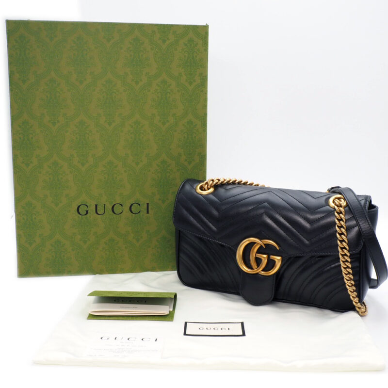 Gucci 443497 Black Leather GG Small Marmont Matelassé Chain Bag