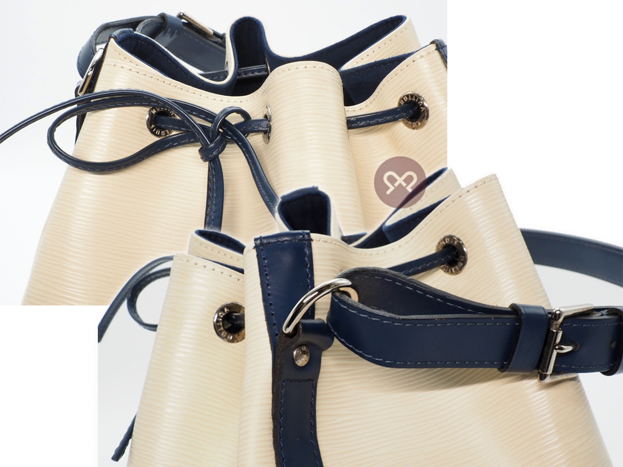 Louis Vuitton M40881 Biocolor Ivory/ Blue Epi Leather Petit Noe Drawstring Bucket Bag (TJ1133) - Image 5