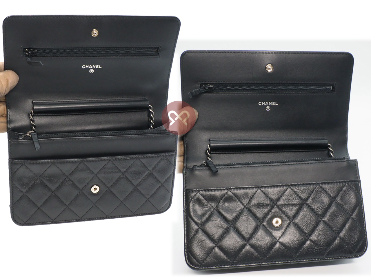 CHANEL 20930159 Black Aged Calfskin Quilted Lucky Charms 2.55 Reissue Wallet on Chain Ruthenium Hardware - Image 7
