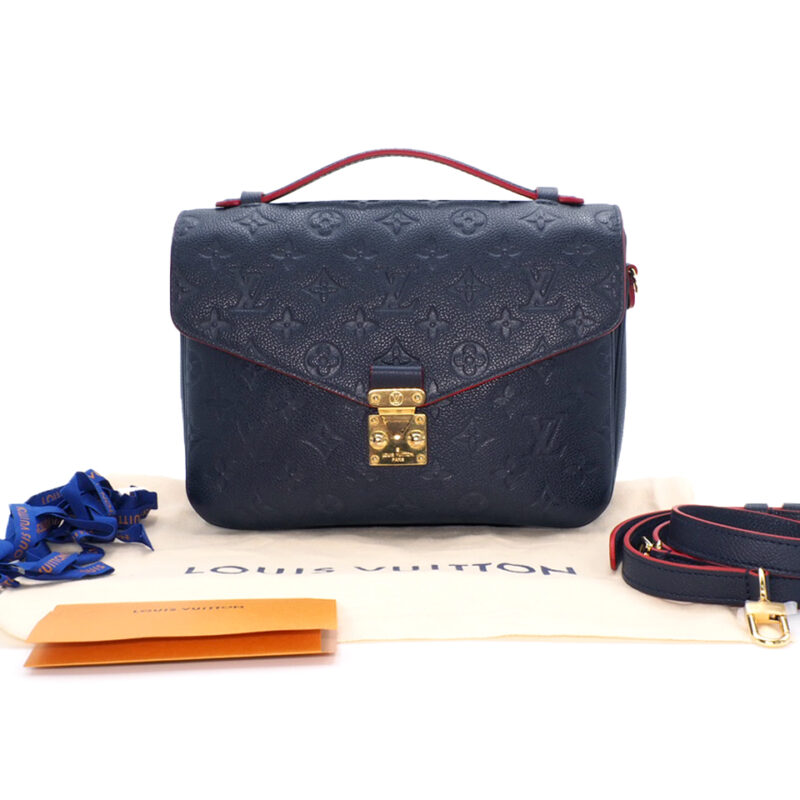 Louis Vuitton M44071 Monogram Empreinte Leather Navy Blue/ Red Pochette Metis Bag (AR1200) + DHL Shipping & Insurance