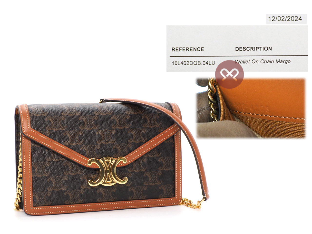 BRAND NEW ! Celine Tan Margo in Triomphe Canvas/ Calfskin Wallet on Chain - Image 2