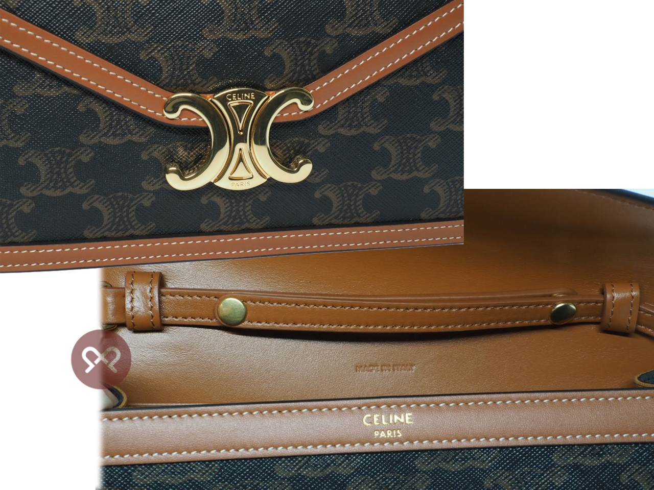 BRAND NEW ! Celine Tan Margo in Triomphe Canvas/ Calfskin Wallet on Chain - Image 3