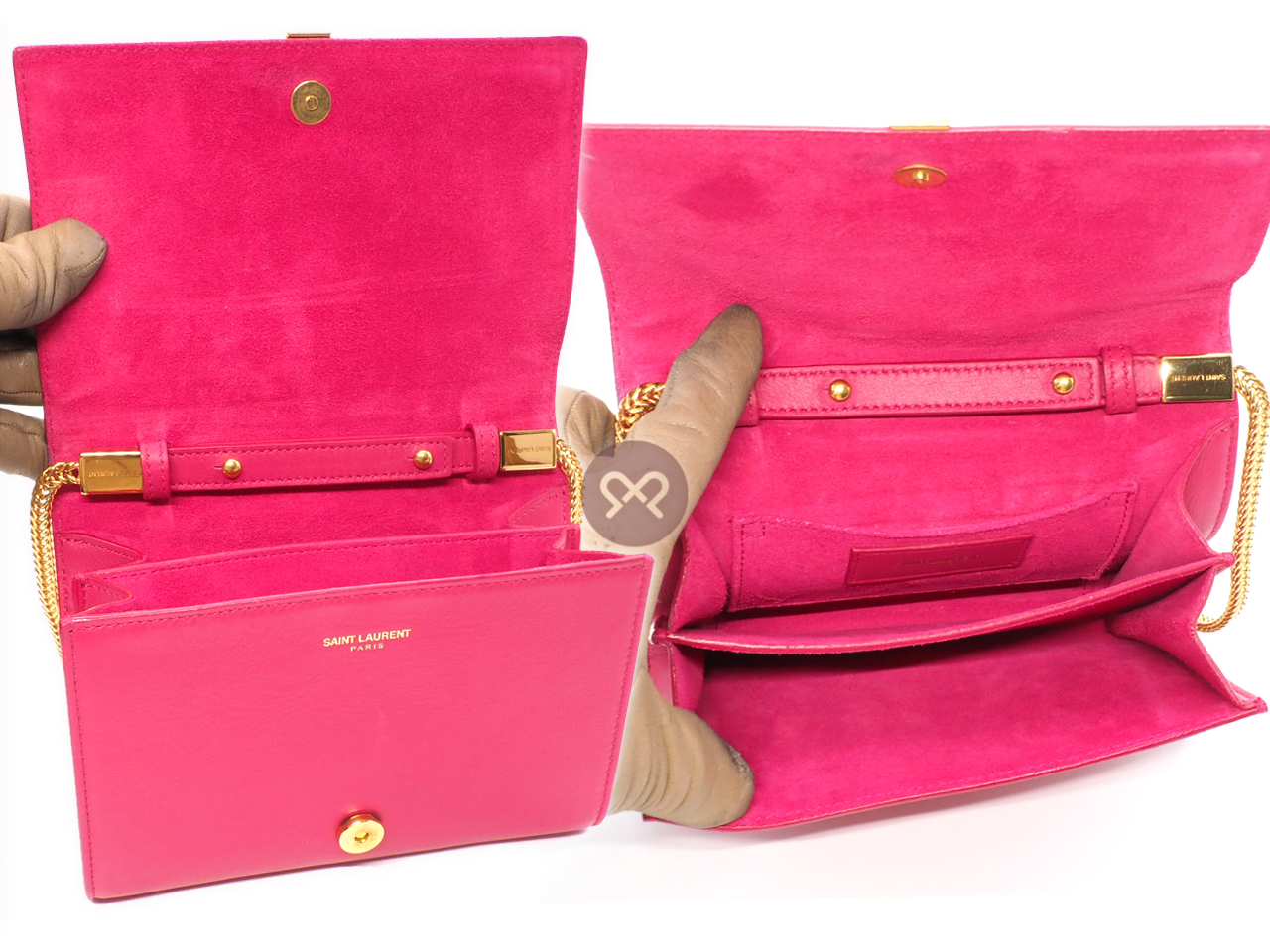Saint Laurent Paris / YSL 393593 Fuchsia Pink Leather Mini Chyc Ligne Y Chain Wallet Clutch/ Shoulder/ Sling Bag - Image 9