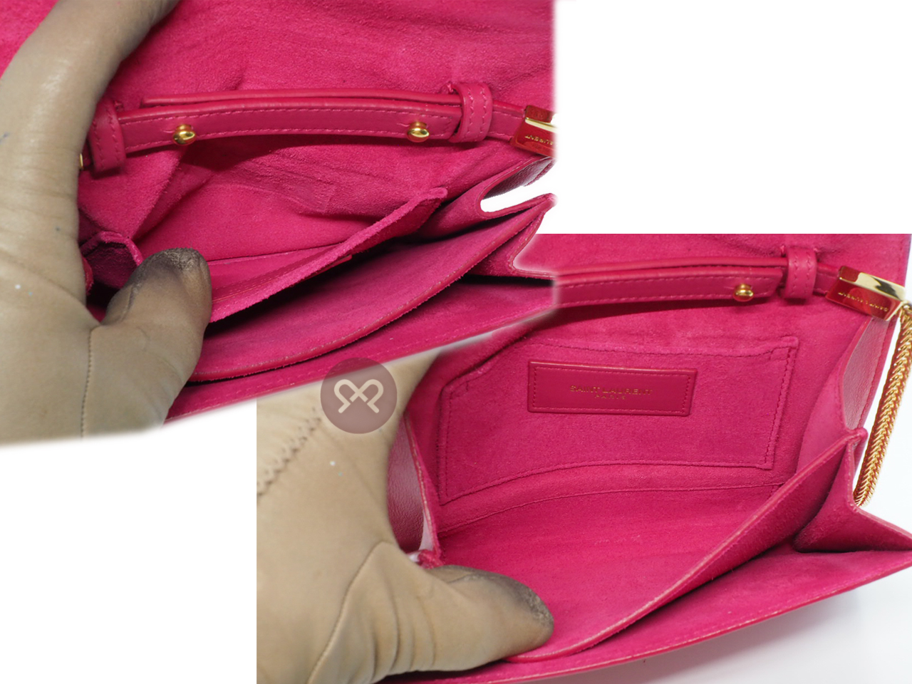 Saint Laurent Paris / YSL 393593 Fuchsia Pink Leather Mini Chyc Ligne Y Chain Wallet Clutch/ Shoulder/ Sling Bag - Image 11
