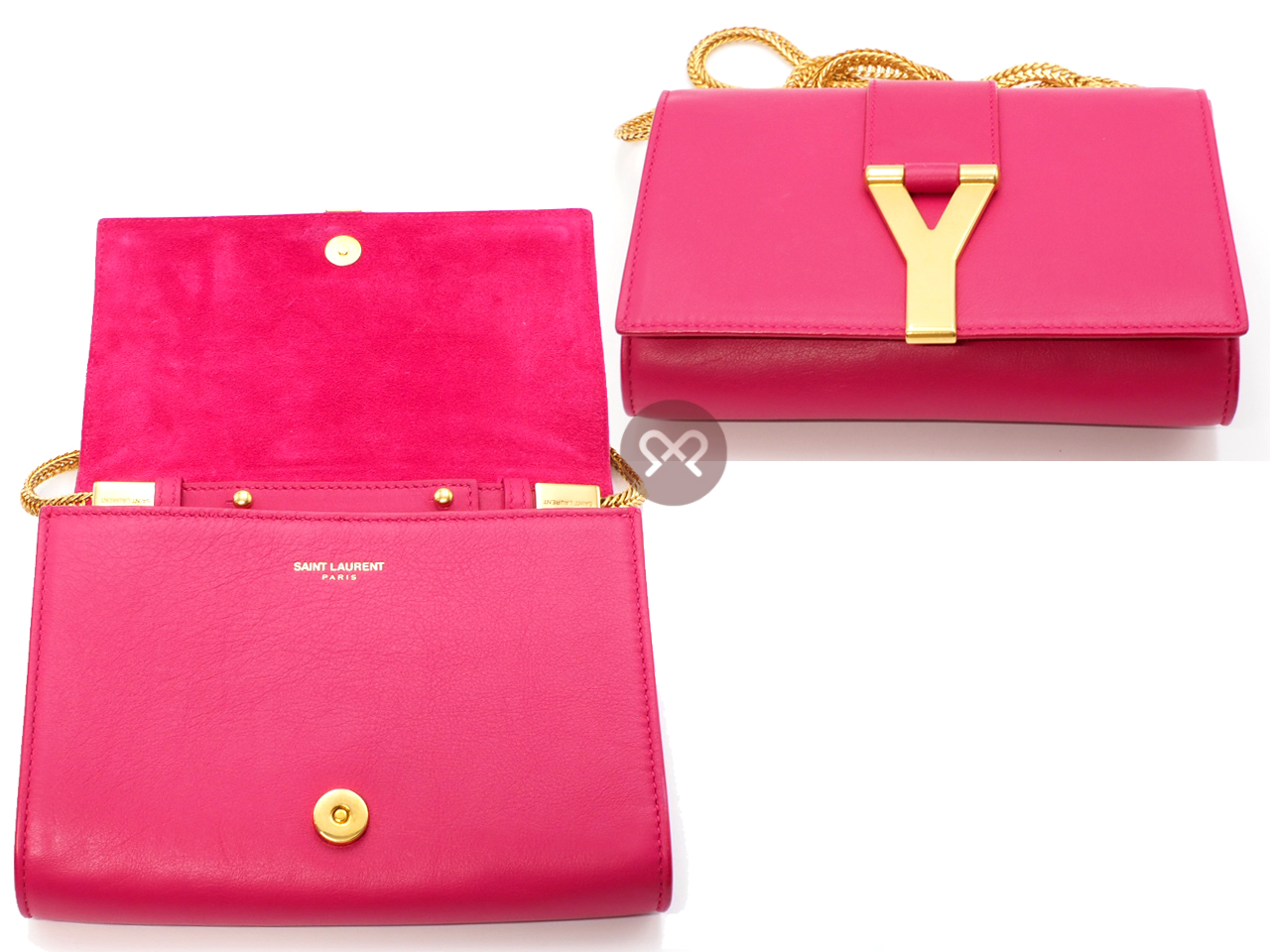 Saint Laurent Paris / YSL 393593 Fuchsia Pink Leather Mini Chyc Ligne Y Chain Wallet Clutch/ Shoulder/ Sling Bag - Image 4