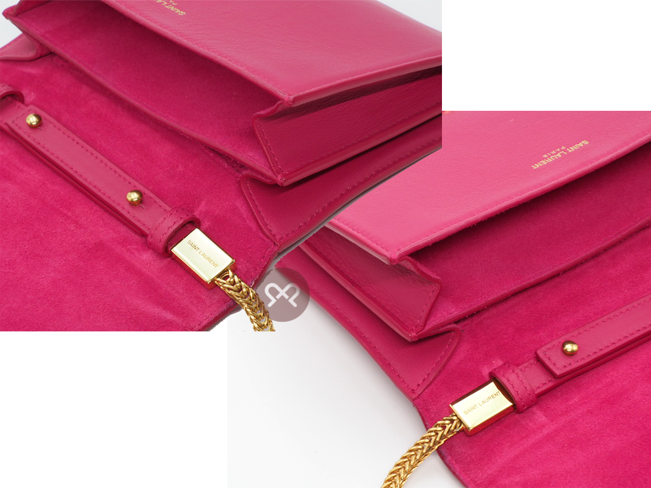 Saint Laurent Paris / YSL 393593 Fuchsia Pink Leather Mini Chyc Ligne Y Chain Wallet Clutch/ Shoulder/ Sling Bag - Image 7