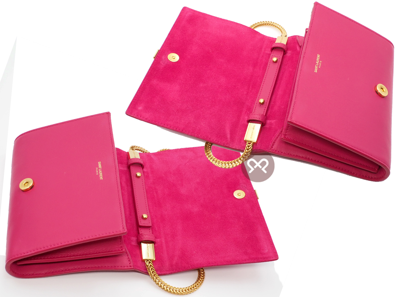 Saint Laurent Paris / YSL 393593 Fuchsia Pink Leather Mini Chyc Ligne Y Chain Wallet Clutch/ Shoulder/ Sling Bag - Image 6