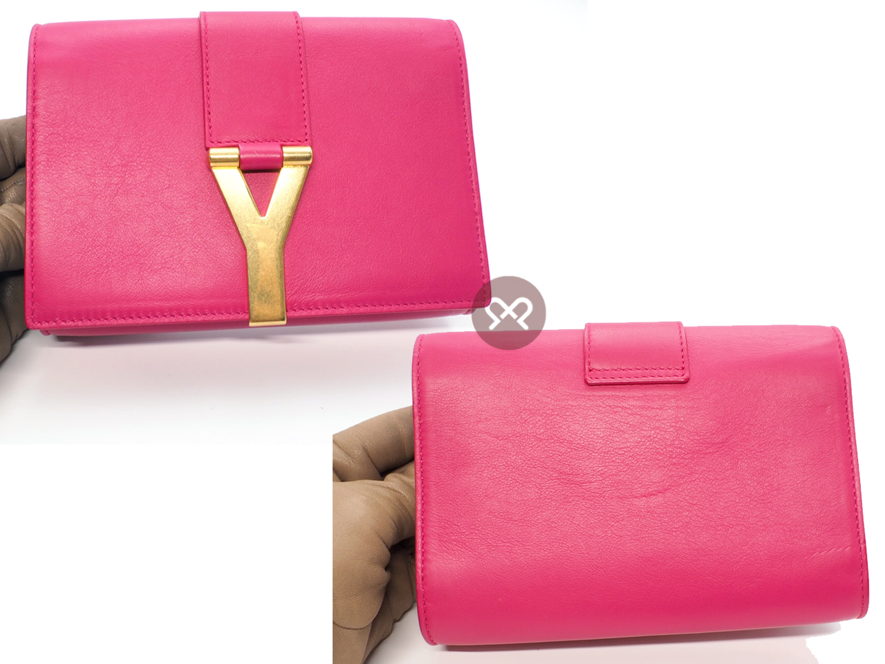 Saint Laurent Paris / YSL 393593 Fuchsia Pink Leather Mini Chyc Ligne Y Chain Wallet Clutch/ Shoulder/ Sling Bag - Image 2