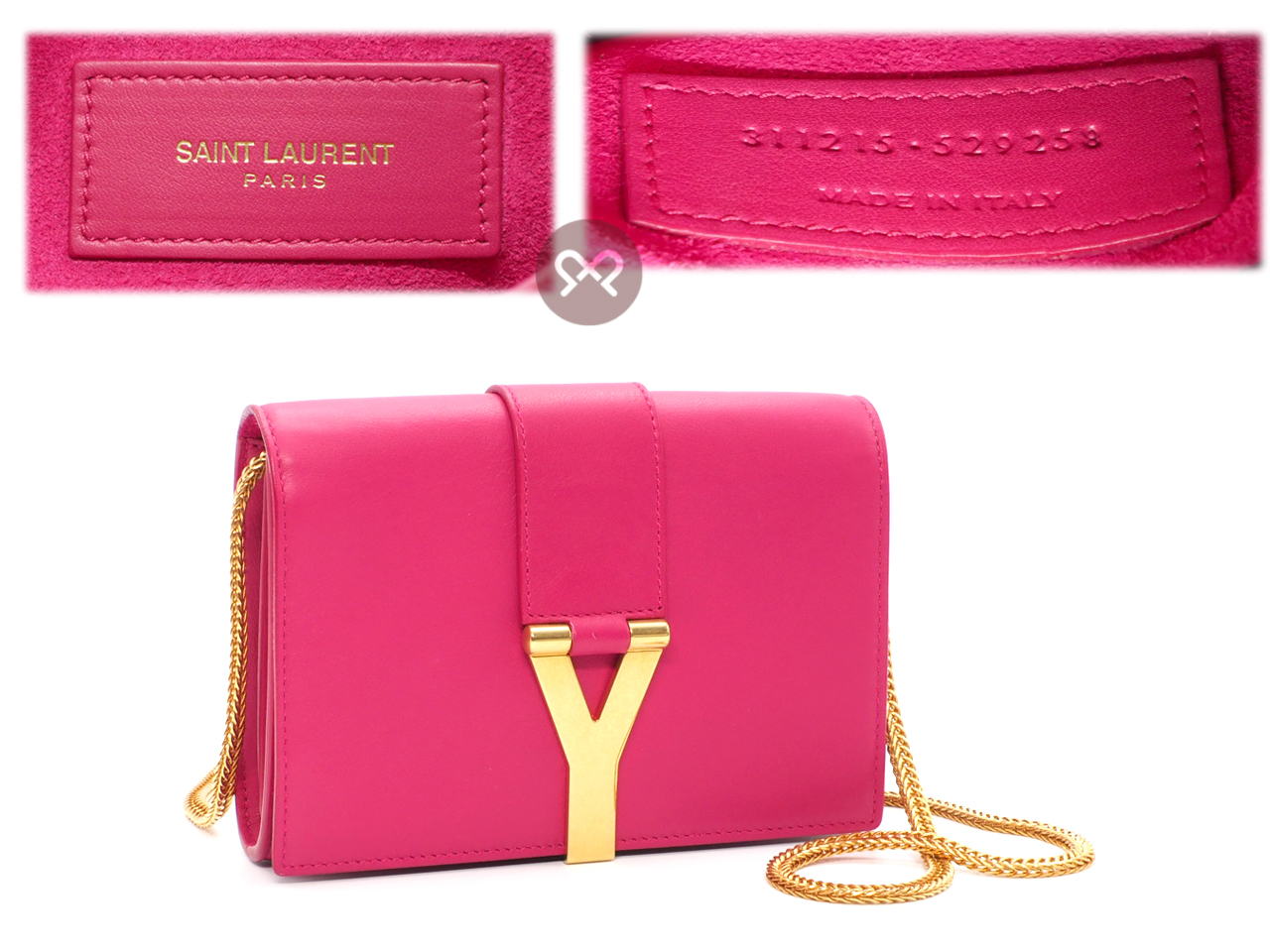 Saint Laurent Paris / YSL 393593 Fuchsia Pink Leather Mini Chyc Ligne Y Chain Wallet Clutch/ Shoulder/ Sling Bag - Image 3