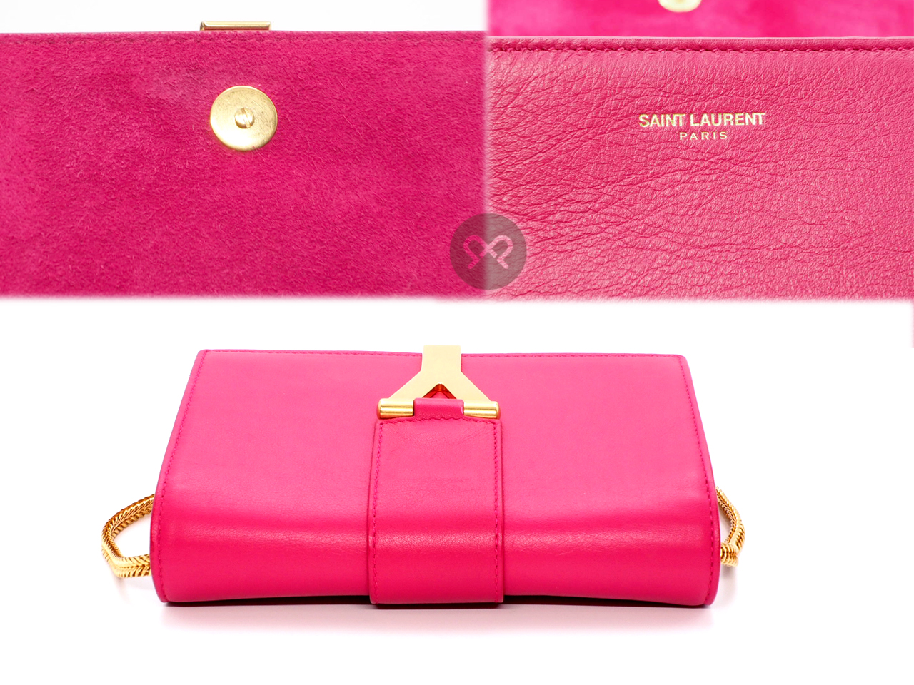 Saint Laurent Paris / YSL 393593 Fuchsia Pink Leather Mini Chyc Ligne Y Chain Wallet Clutch/ Shoulder/ Sling Bag - Image 5