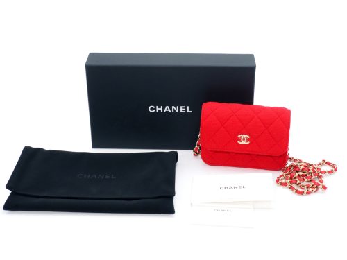 BRAND NEW ! Chanel 23C Red VIP Novelty Jersey Quilted Micro Mini Flap CC
