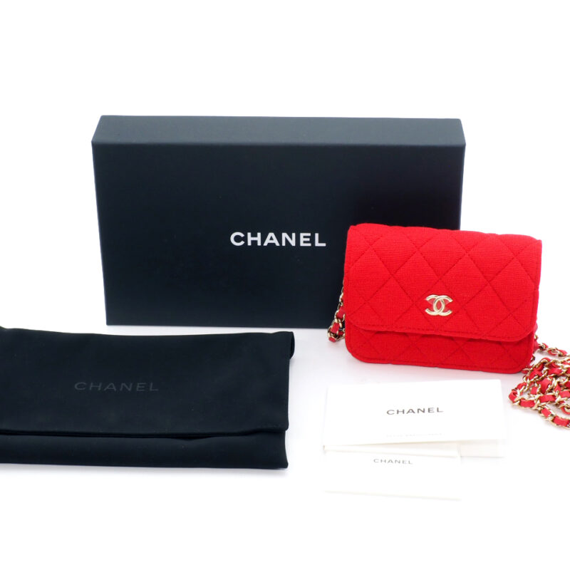 BRAND NEW ! Chanel 23C Red VIP Novelty Jersey Quilted Micro Mini Flap CC