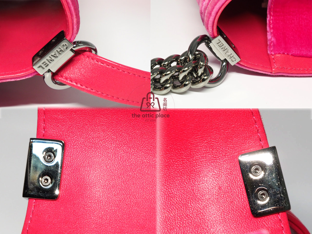 Chanel 21480416 Hot Fuschia Pink Velvet Medium Chanel Boy Bag Silver-Tone Hardware - Image 7