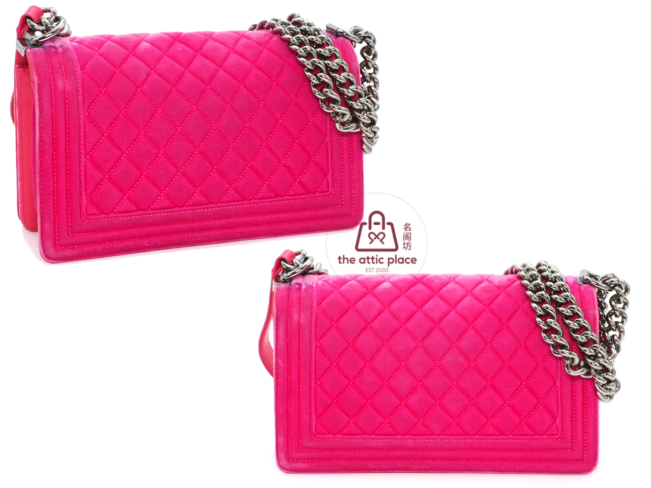 Chanel 21480416 Hot Fuschia Pink Velvet Medium Chanel Boy Bag Silver-Tone Hardware - Image 3