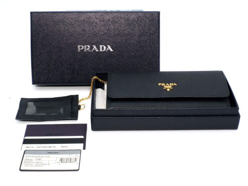 Prada 1MH132 Nero Black Saffiano Metal Long Wallet with ID Holder