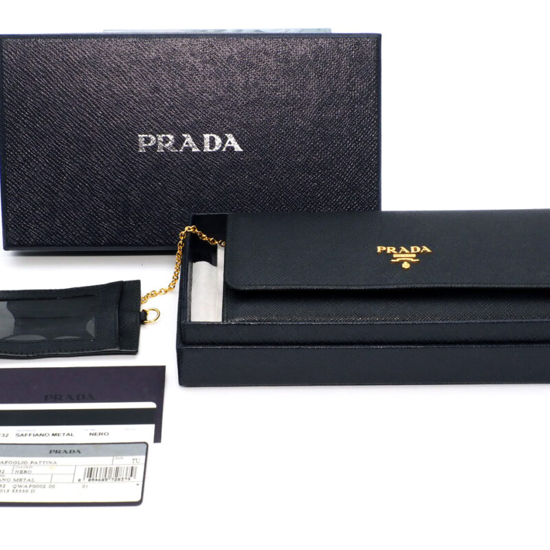Prada 1MH132 Nero Black Saffiano Metal Long Wallet with ID Holder
