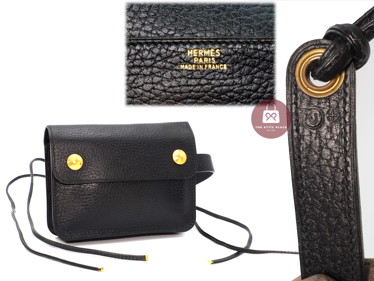 Hermès Courchevel Black Leather Pochette Belt Bag/ Waist/ Bum Gold Hardware - Image 2