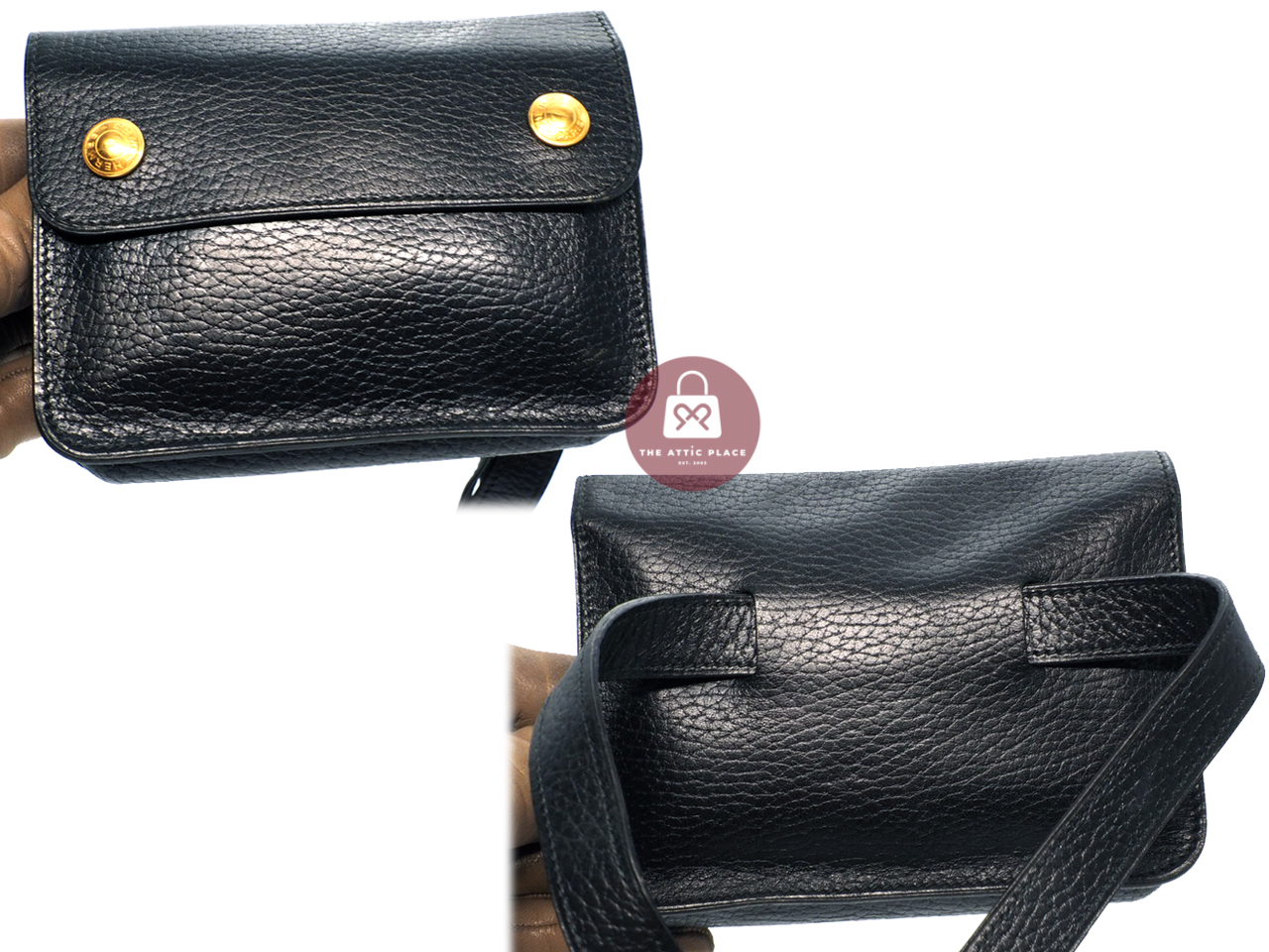 Hermès Courchevel Black Leather Pochette Belt Bag/ Waist/ Bum Gold Hardware - Image 5