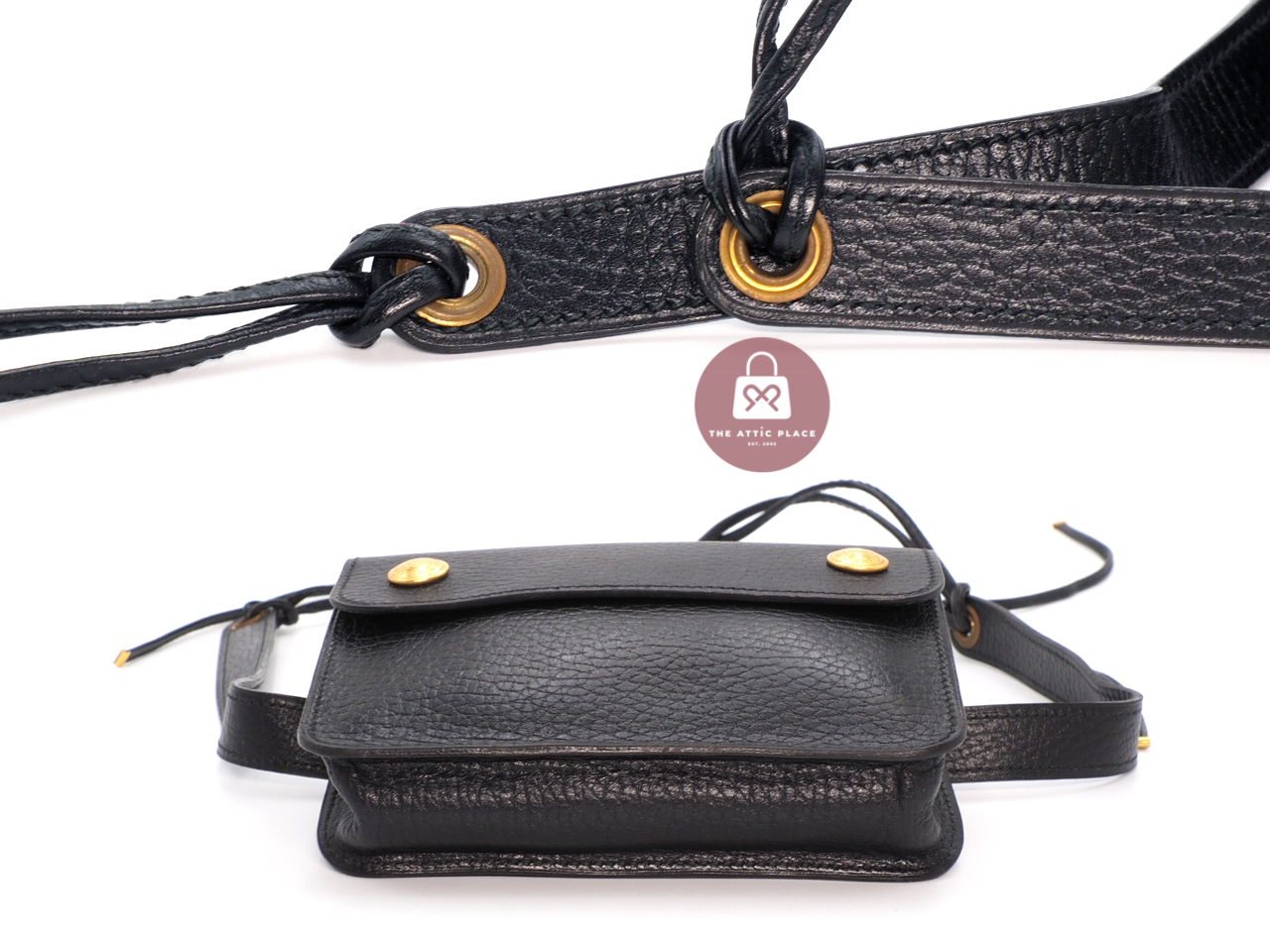 Hermès Courchevel Black Leather Pochette Belt Bag/ Waist/ Bum Gold Hardware - Image 4