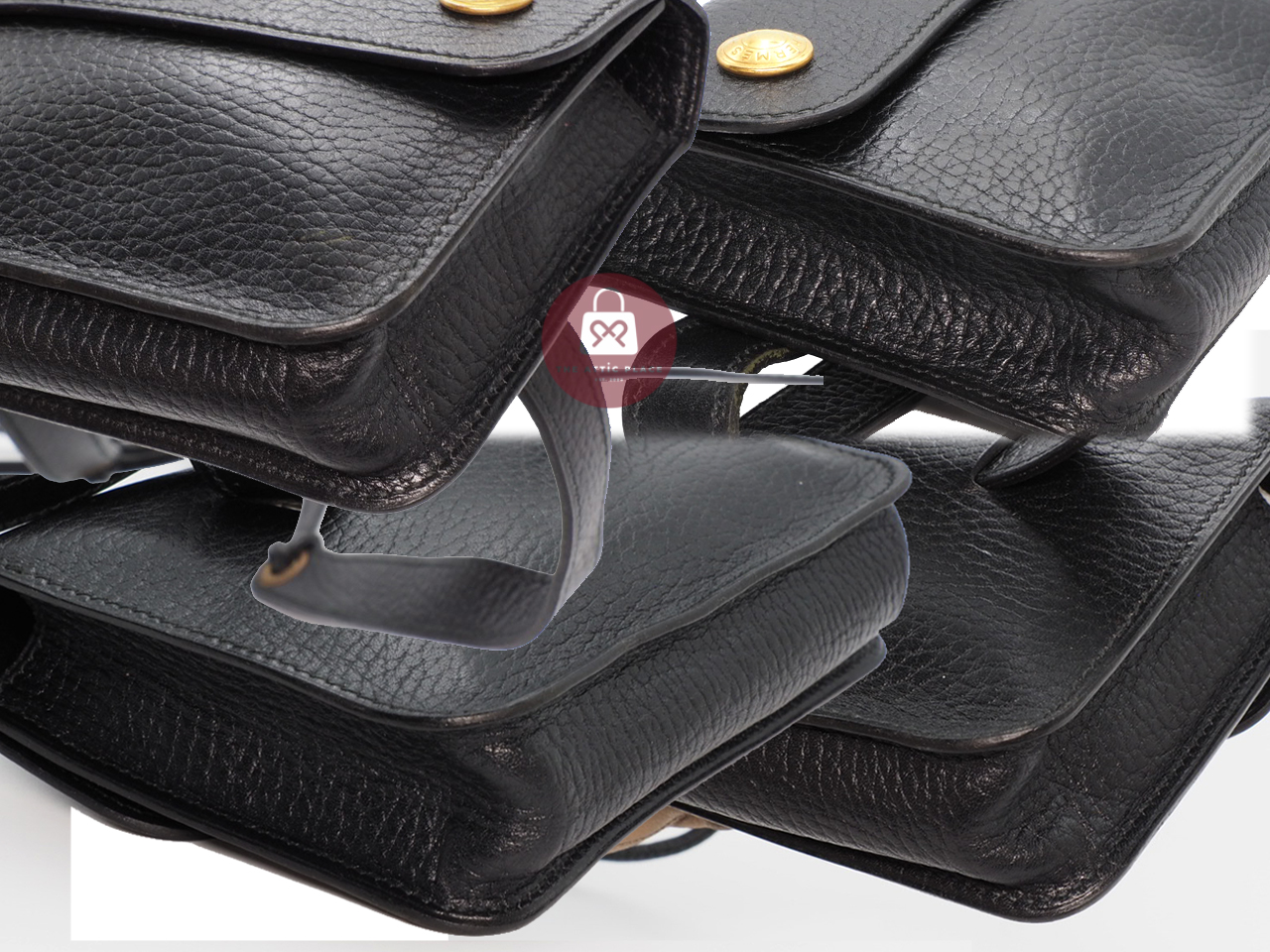 Hermès Courchevel Black Leather Pochette Belt Bag/ Waist/ Bum Gold Hardware - Image 7