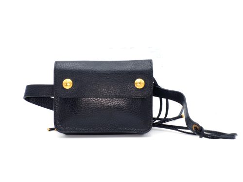 Hermès Courchevel Black Leather Pochette Belt Bag/ Waist/ Bum Gold Hardware