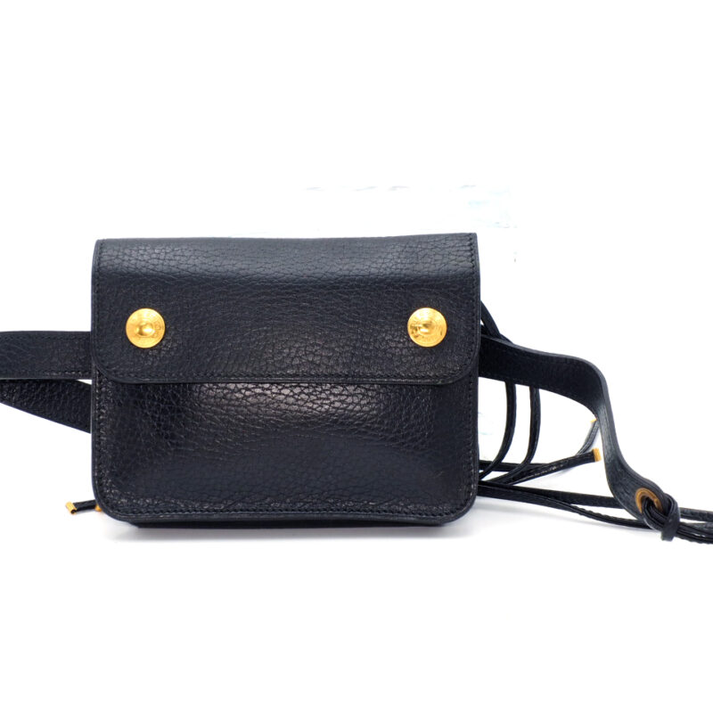 Hermès Courchevel Black Leather Pochette Belt Bag/ Waist/ Bum Gold Hardware